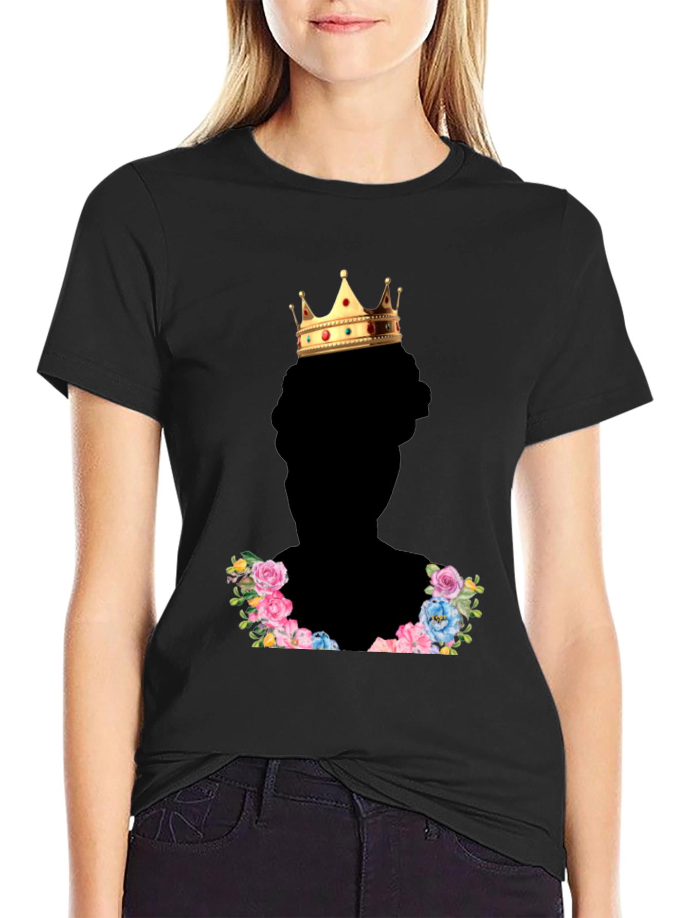 King Crown Floral T-Shirt - Stylish Black Tee
