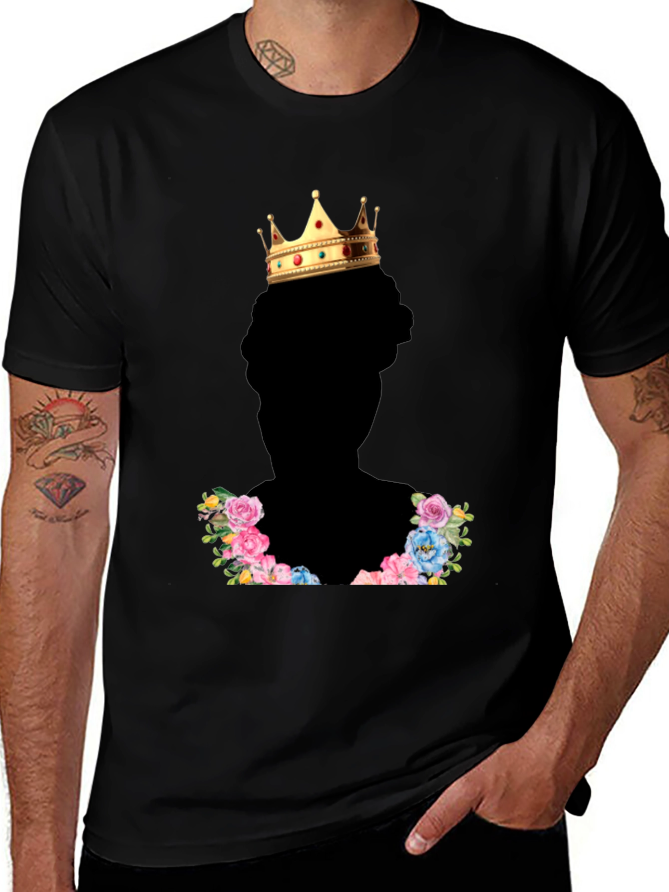 King Crown Floral T-Shirt - Stylish Black Tee