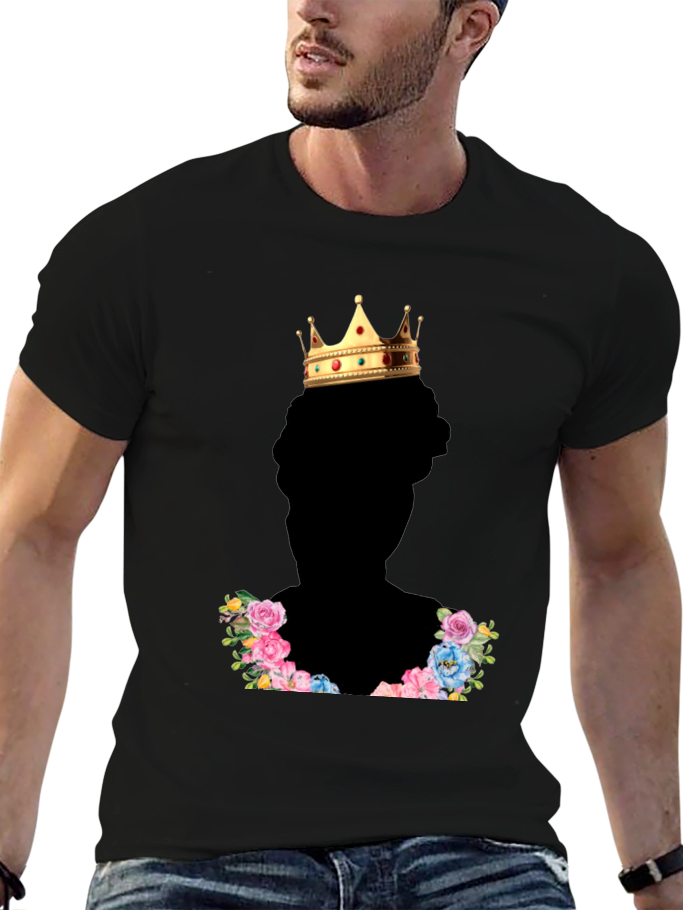 King Crown Floral T-Shirt - Stylish Black Tee