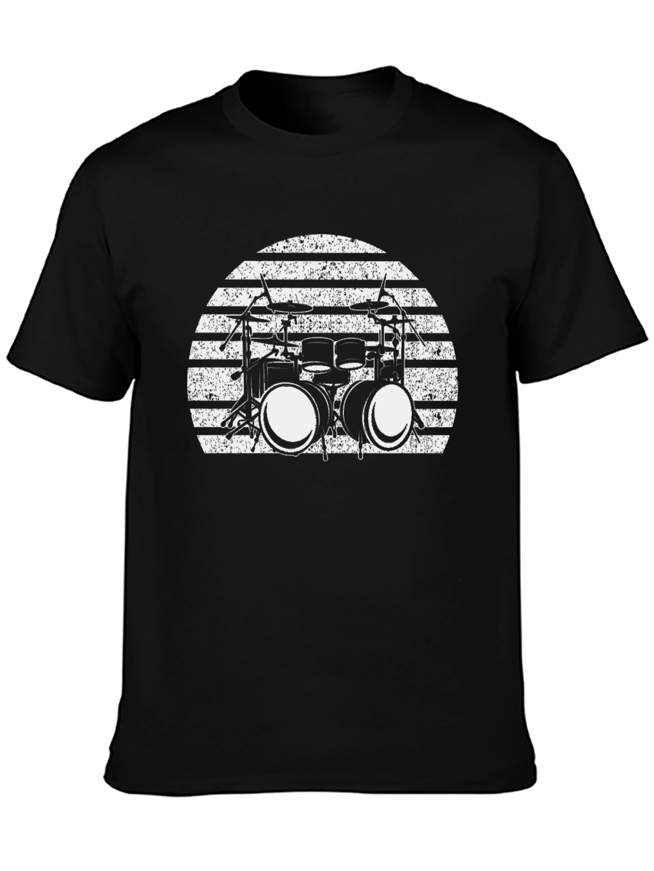 Drum Set Sunset Graphic Tee - Black Cotton T-Shirt
