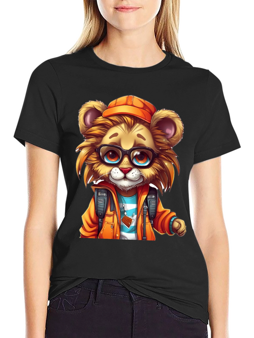 Cartoon Lion Graphic Tee - Black