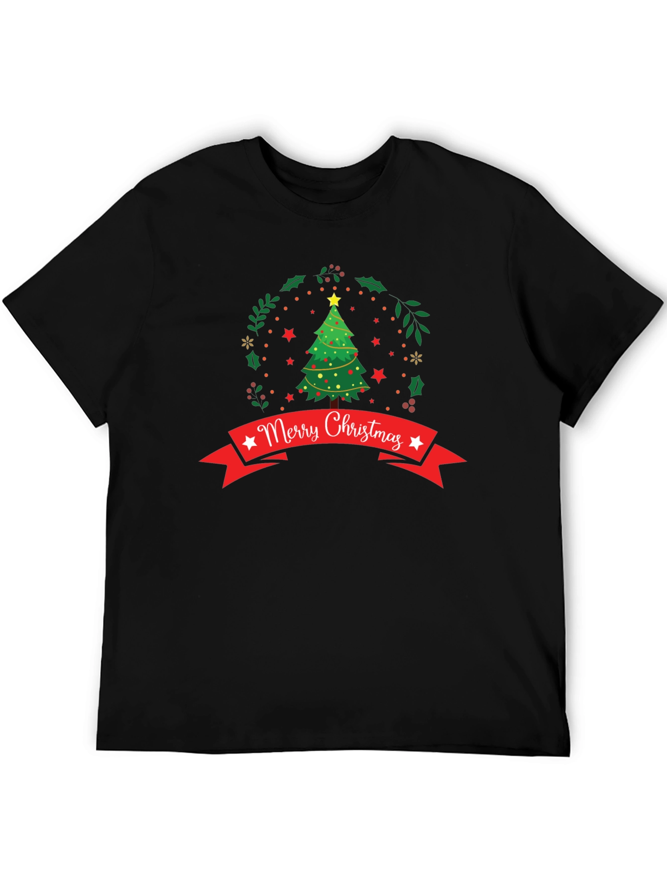 Festive Merry Christmas Tree Graphic Tee - Holiday Season Apparel