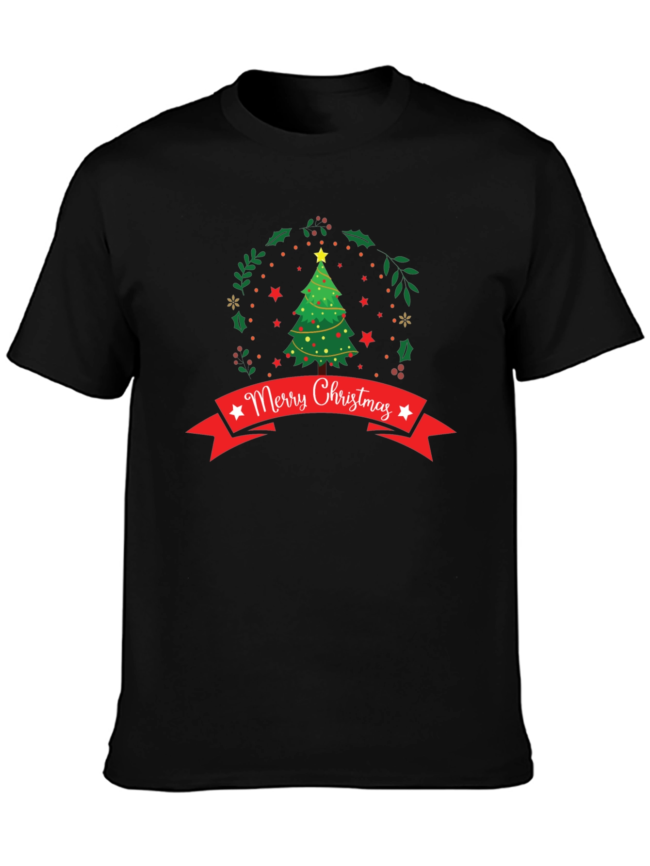 Festive Merry Christmas Tree Graphic Tee - Holiday Season Apparel
