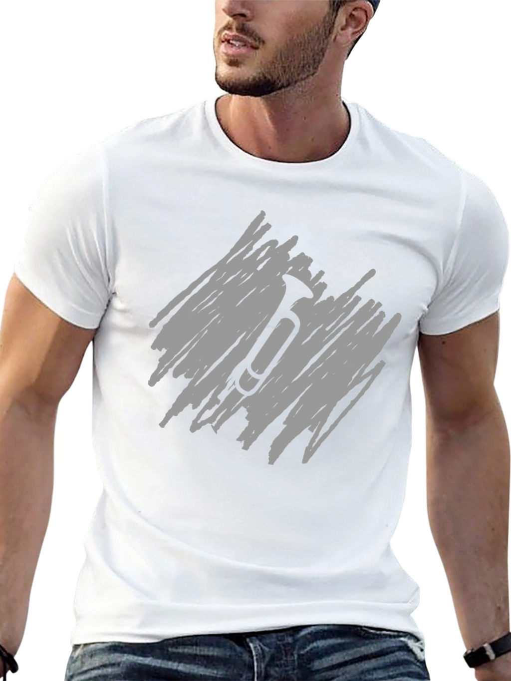 Mens Black T-Shirt with Scribble Trumpet Design