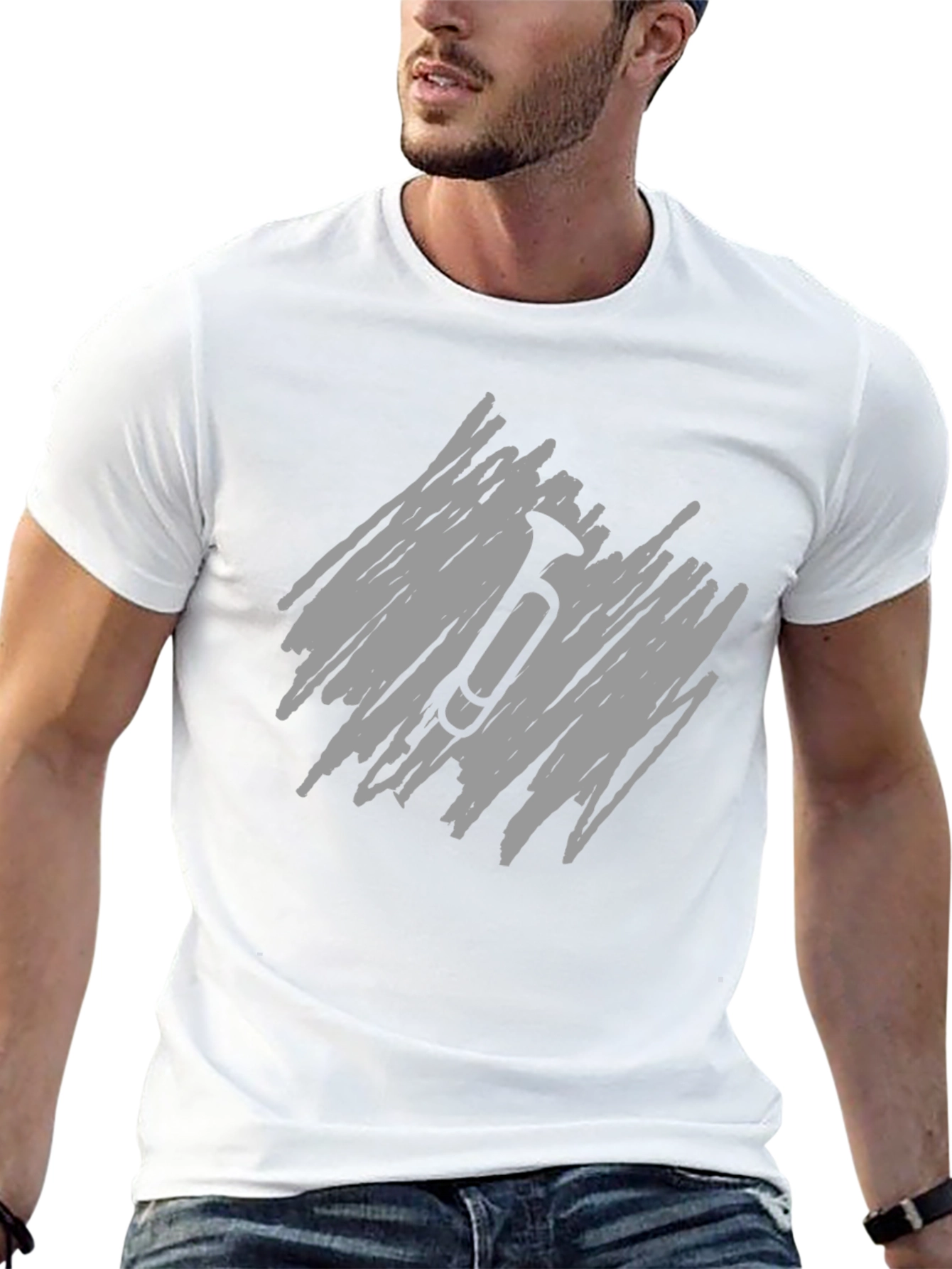 Mens Black T-Shirt with Scribble Trumpet Design