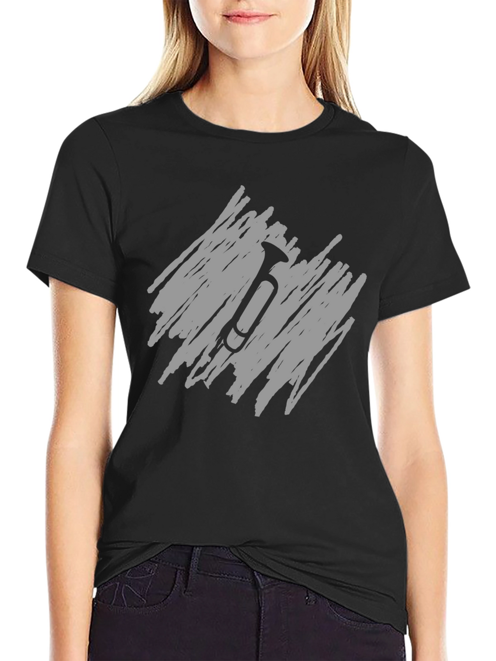 Mens Black T-Shirt with Scribble Trumpet Design