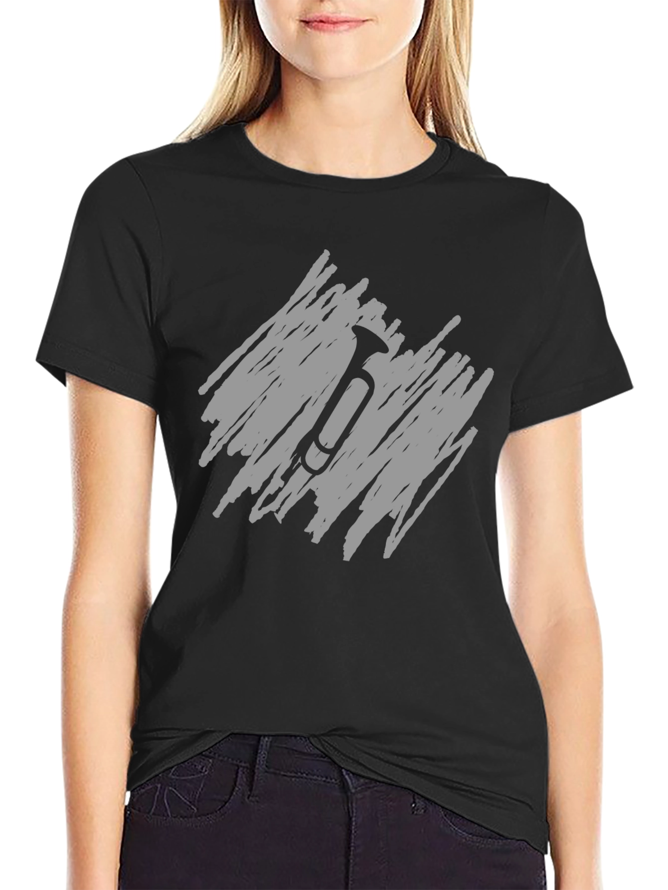 Mens Black T-Shirt with Scribble Trumpet Design