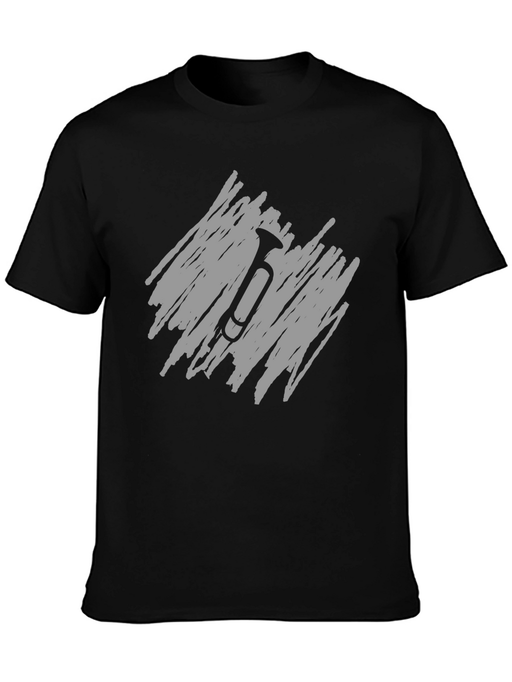 Mens Black T-Shirt with Scribble Trumpet Design