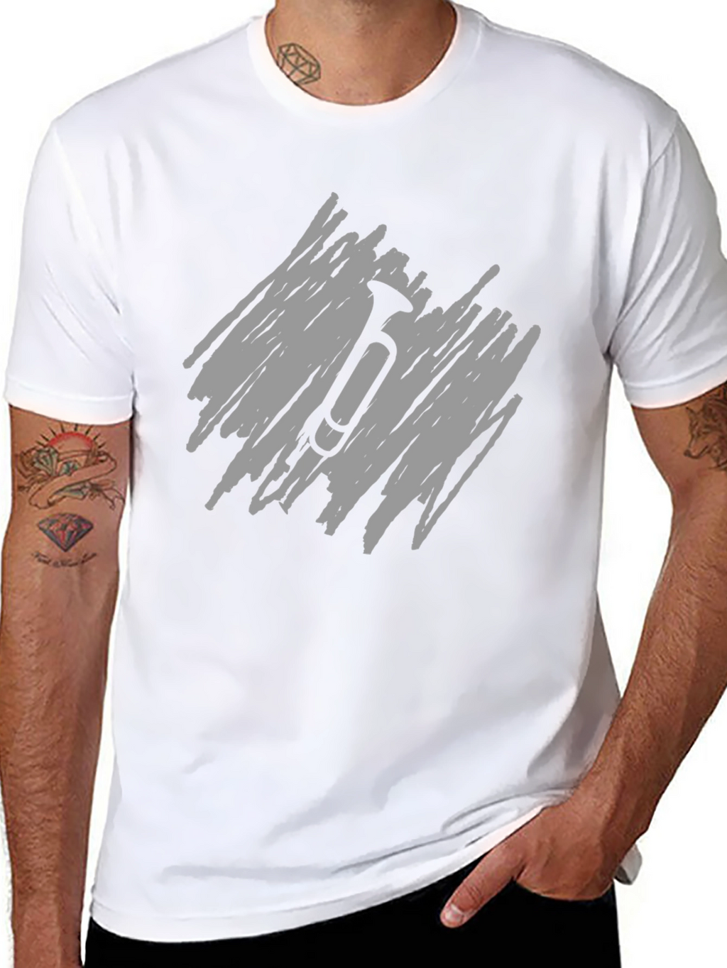 Mens Black T-Shirt with Scribble Trumpet Design