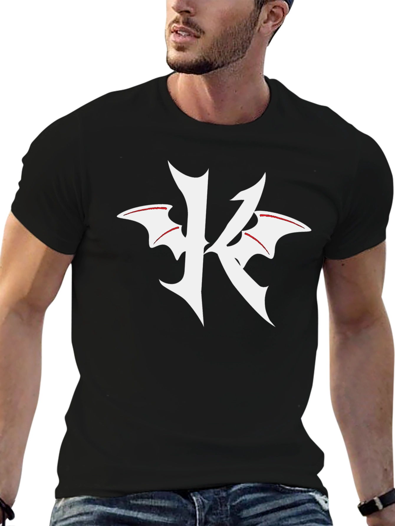 Black T-Shirt with K Bat Wing Graphic