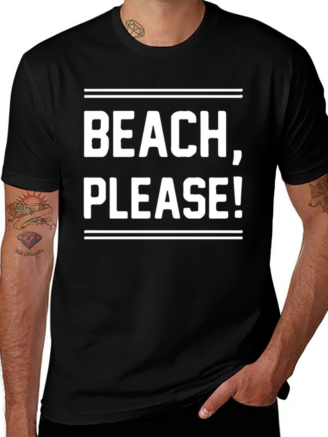 Beach Please! Graphic Tee - Black Cotton T-Shirt