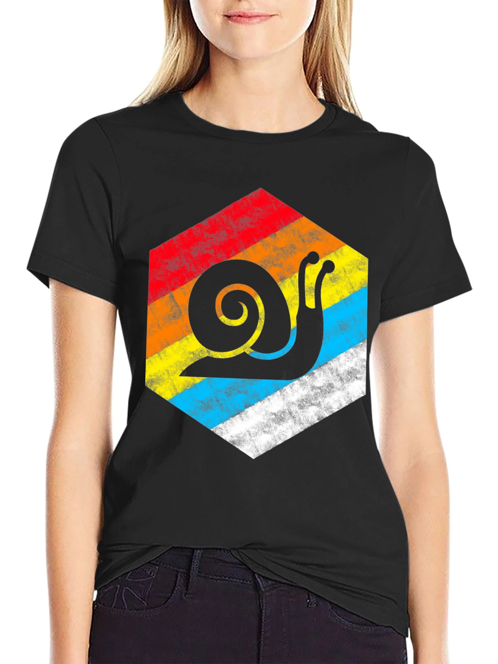 Retro Snail Hexagon Graphic Tee - Black