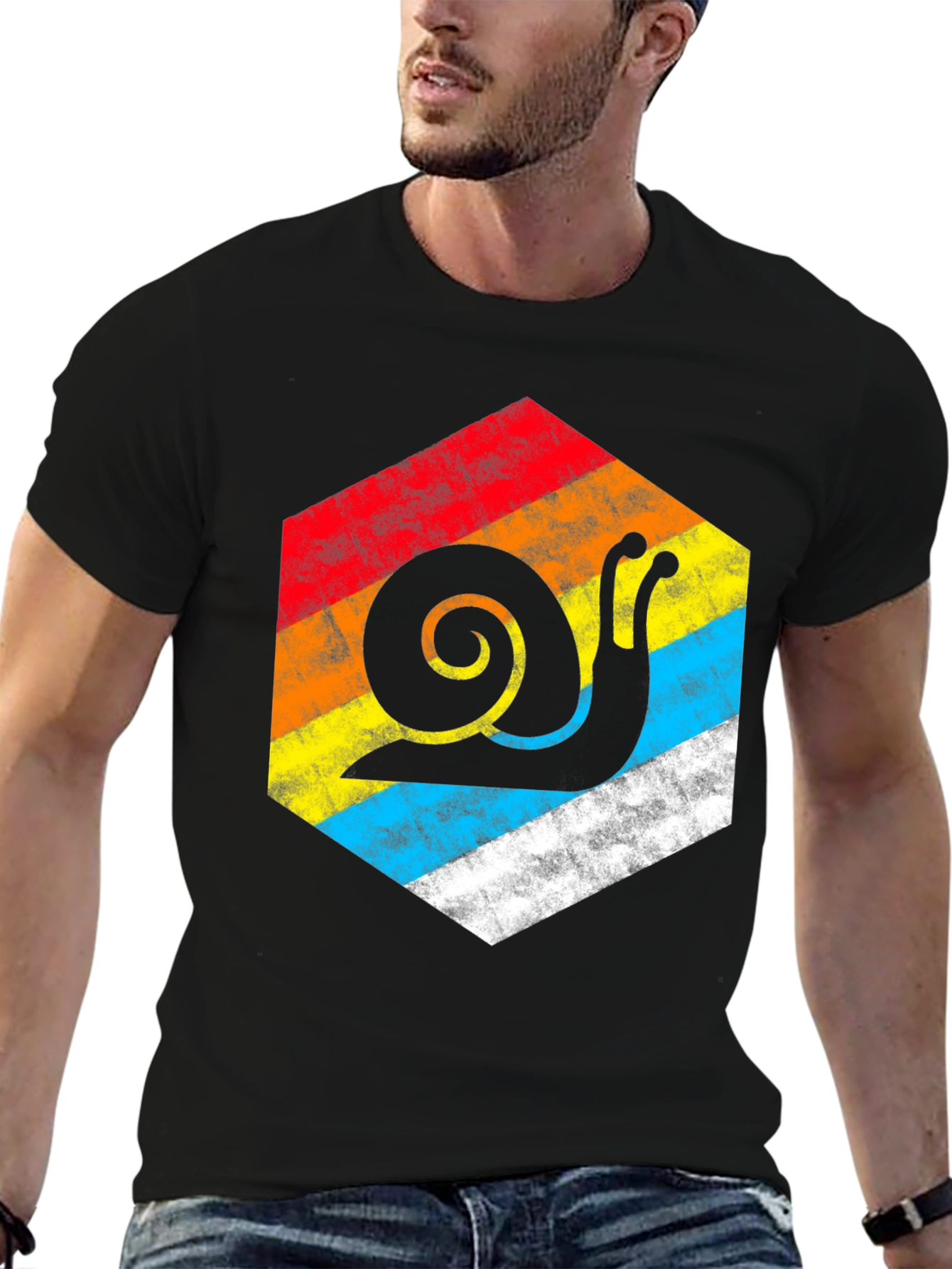 Retro Snail Hexagon Graphic Tee - Black