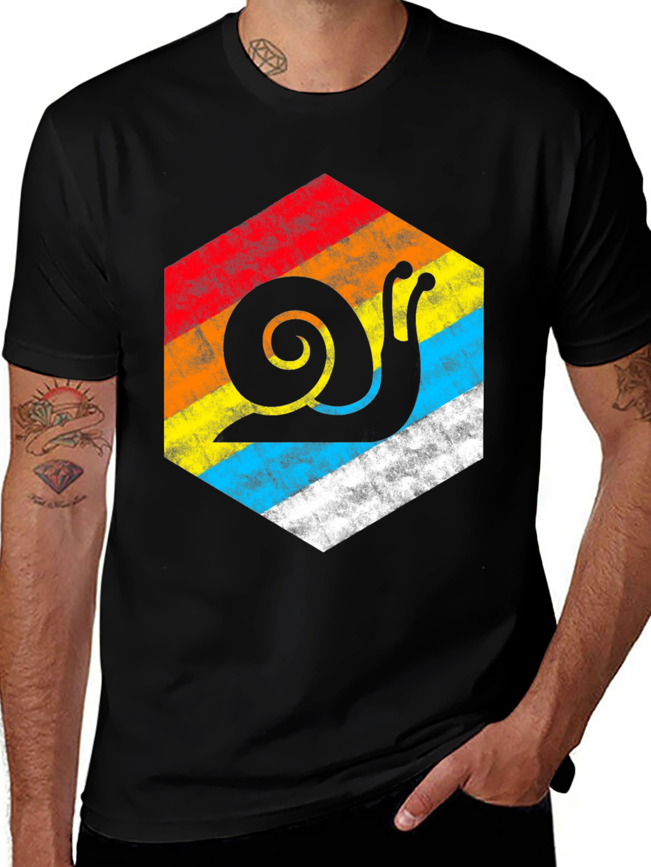 Retro Snail Hexagon Graphic Tee - Black