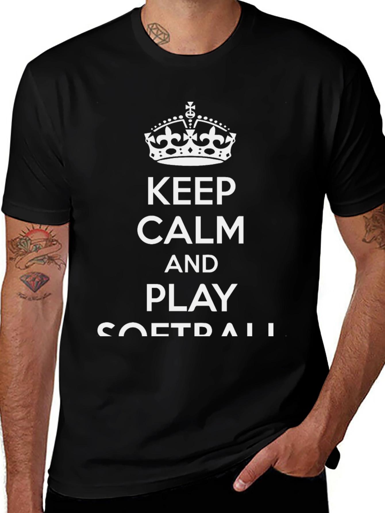 Keep Calm and Play Softball T-Shirt - Black Cotton Tee