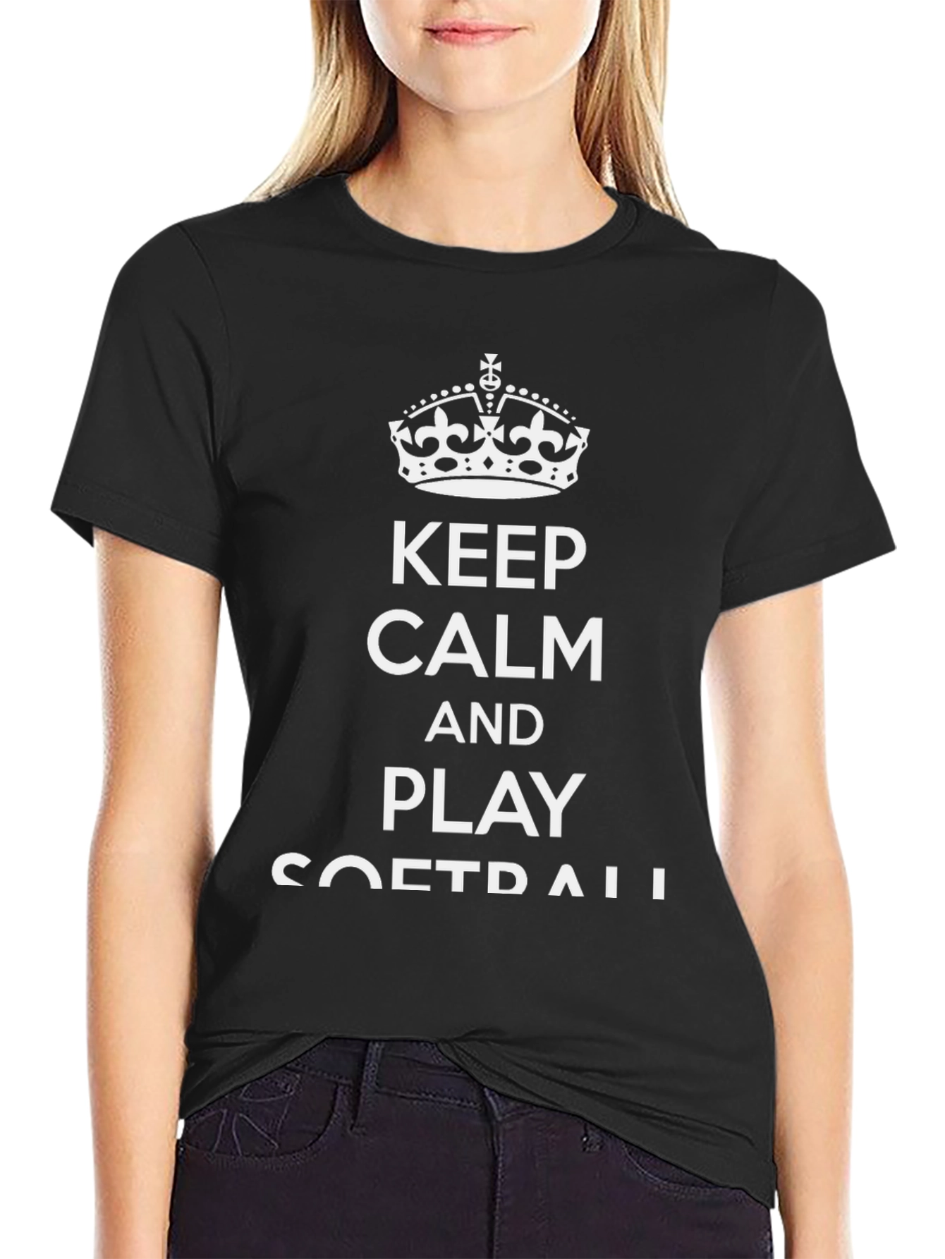 Keep Calm and Play Softball T-Shirt - Black Cotton Tee