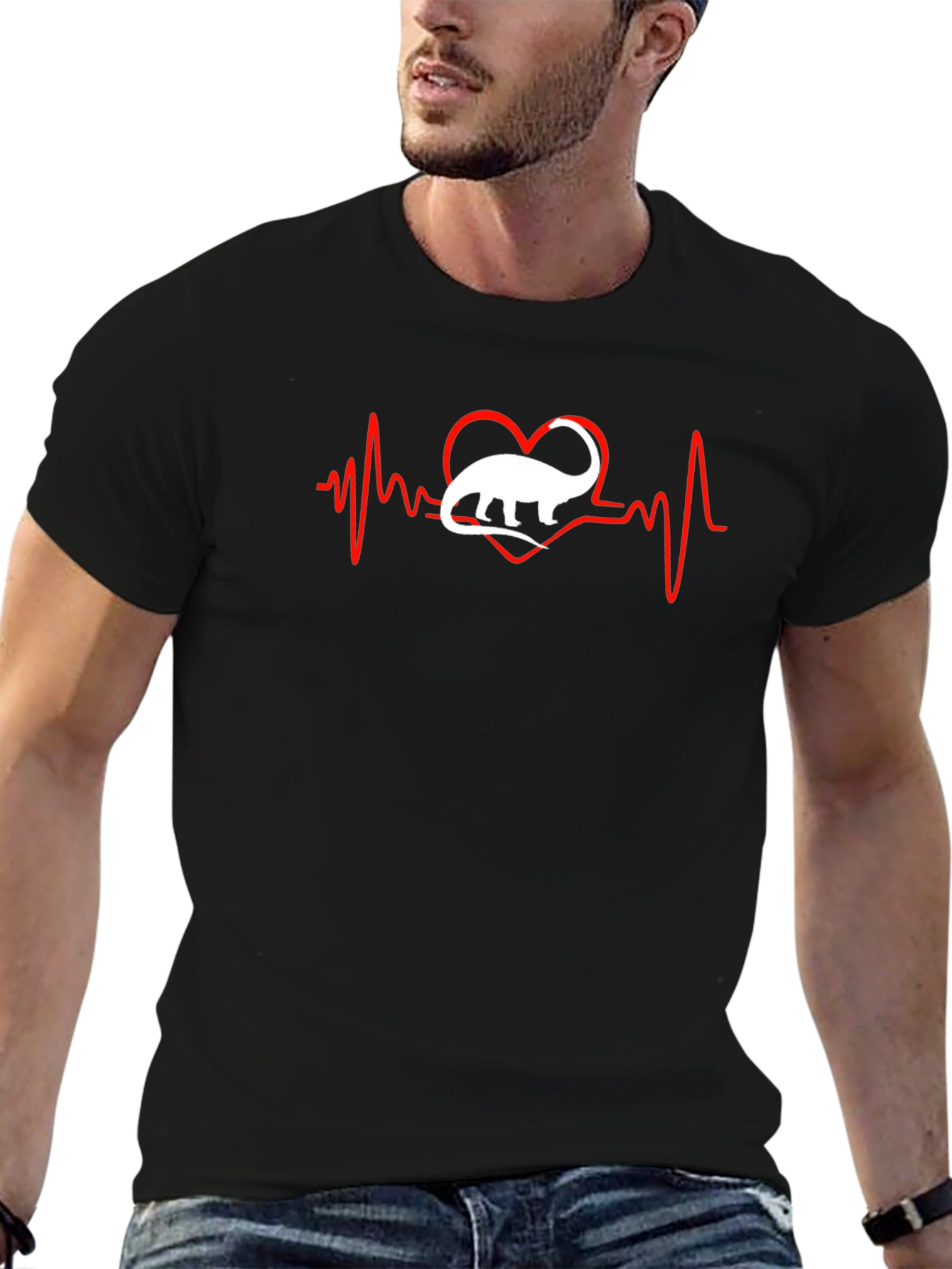 Dino Heartbeat T-Shirt - Black Cotton Tee