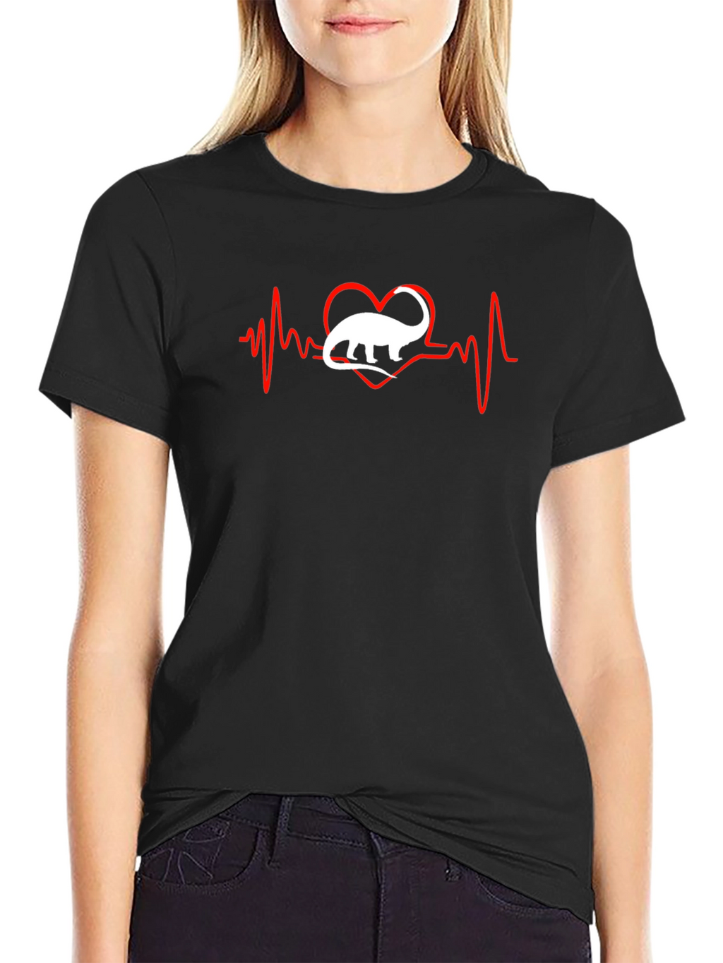 Dino Heartbeat T-Shirt - Black Cotton Tee
