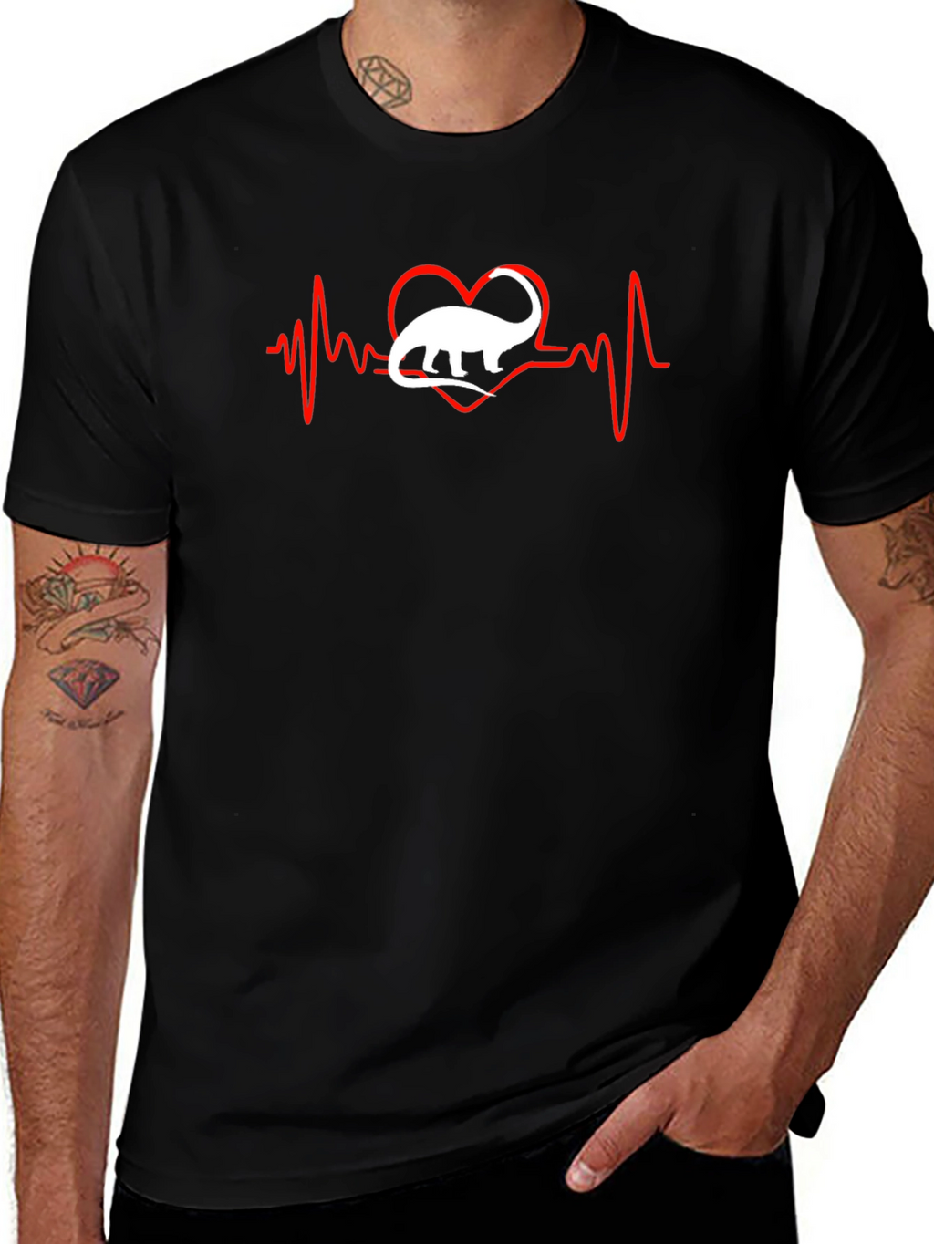 Dino Heartbeat T-Shirt - Black Cotton Tee