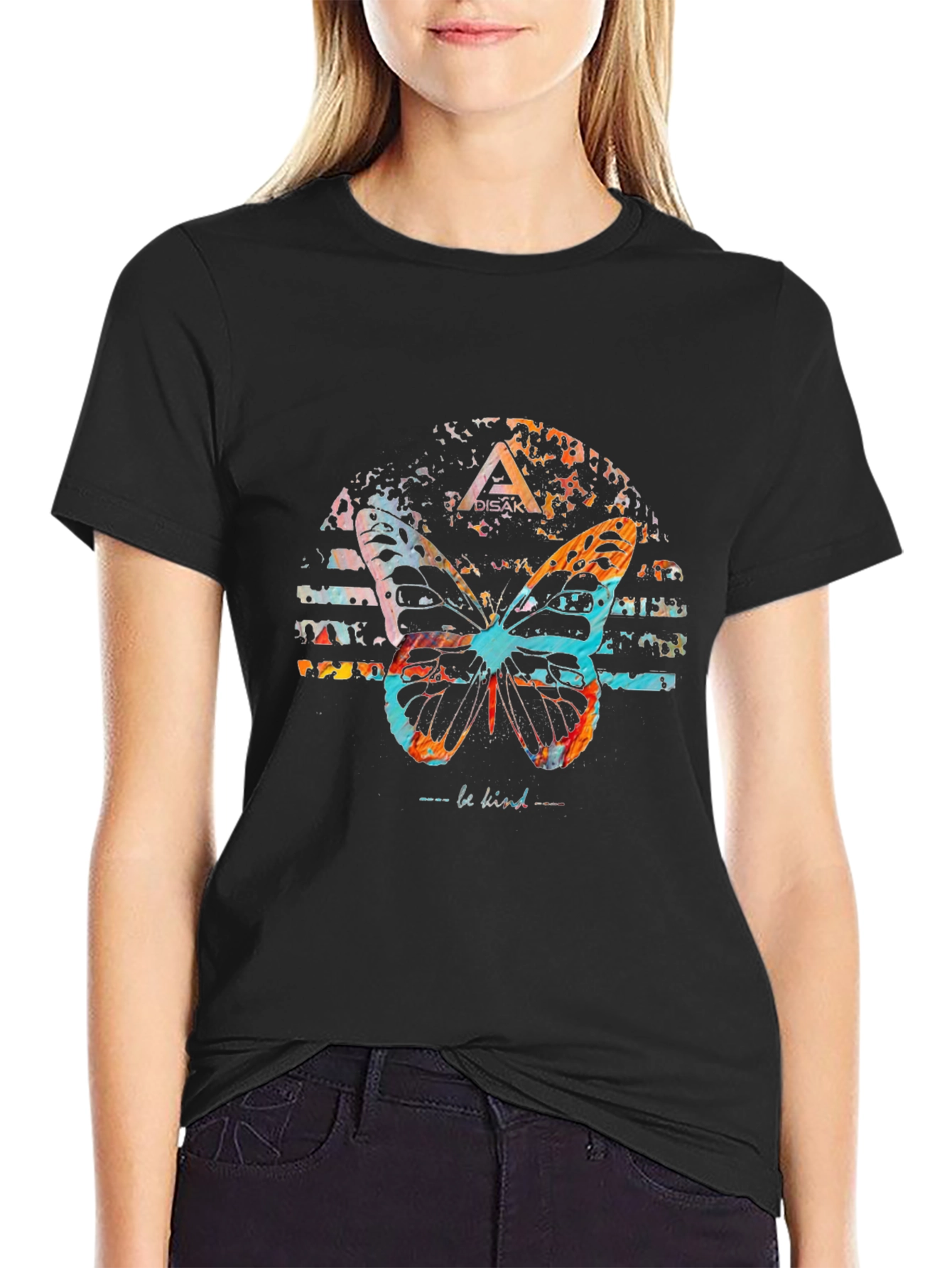 Butterfly Graphic Print Black Tee