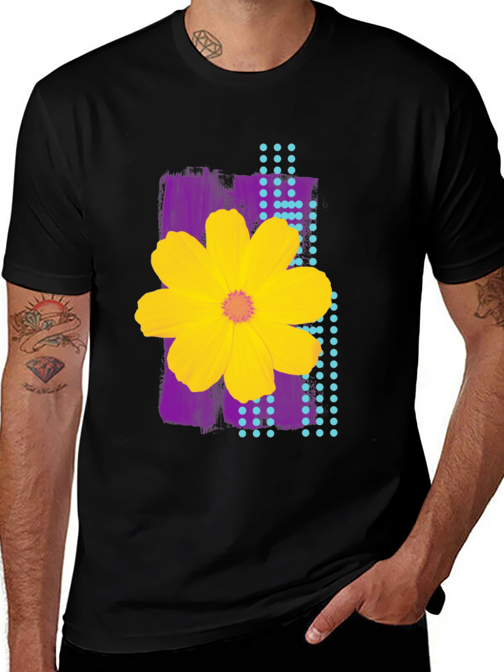 Floral Graphic Print Mens Black T-Shirt