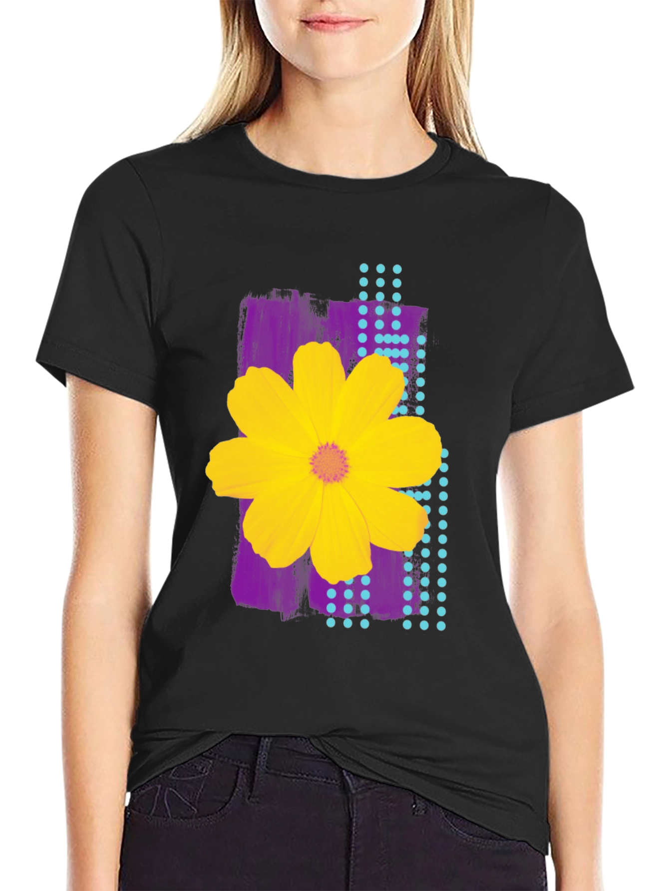 Floral Graphic Print Mens Black T-Shirt