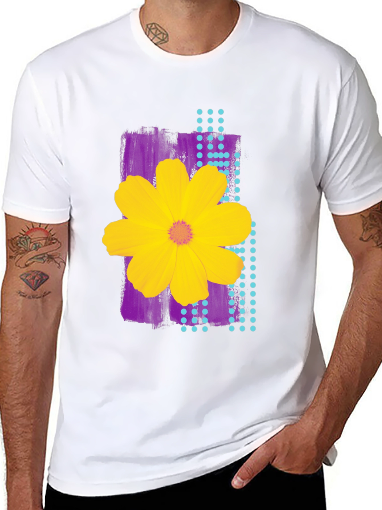 Floral Graphic Print Mens Black T-Shirt