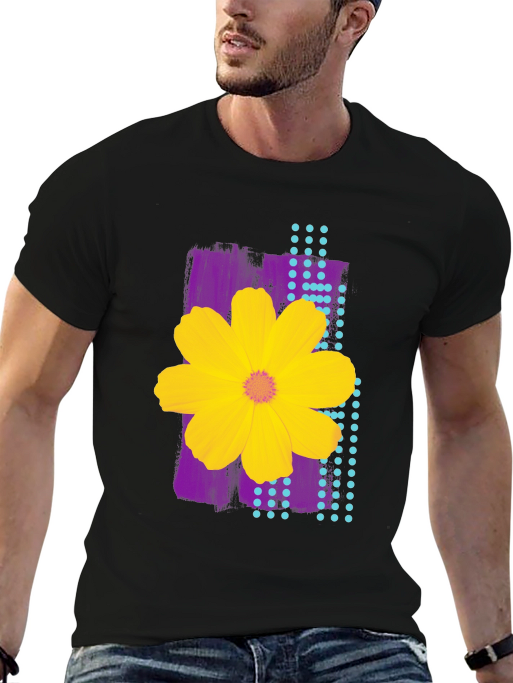 Floral Graphic Print Mens Black T-Shirt