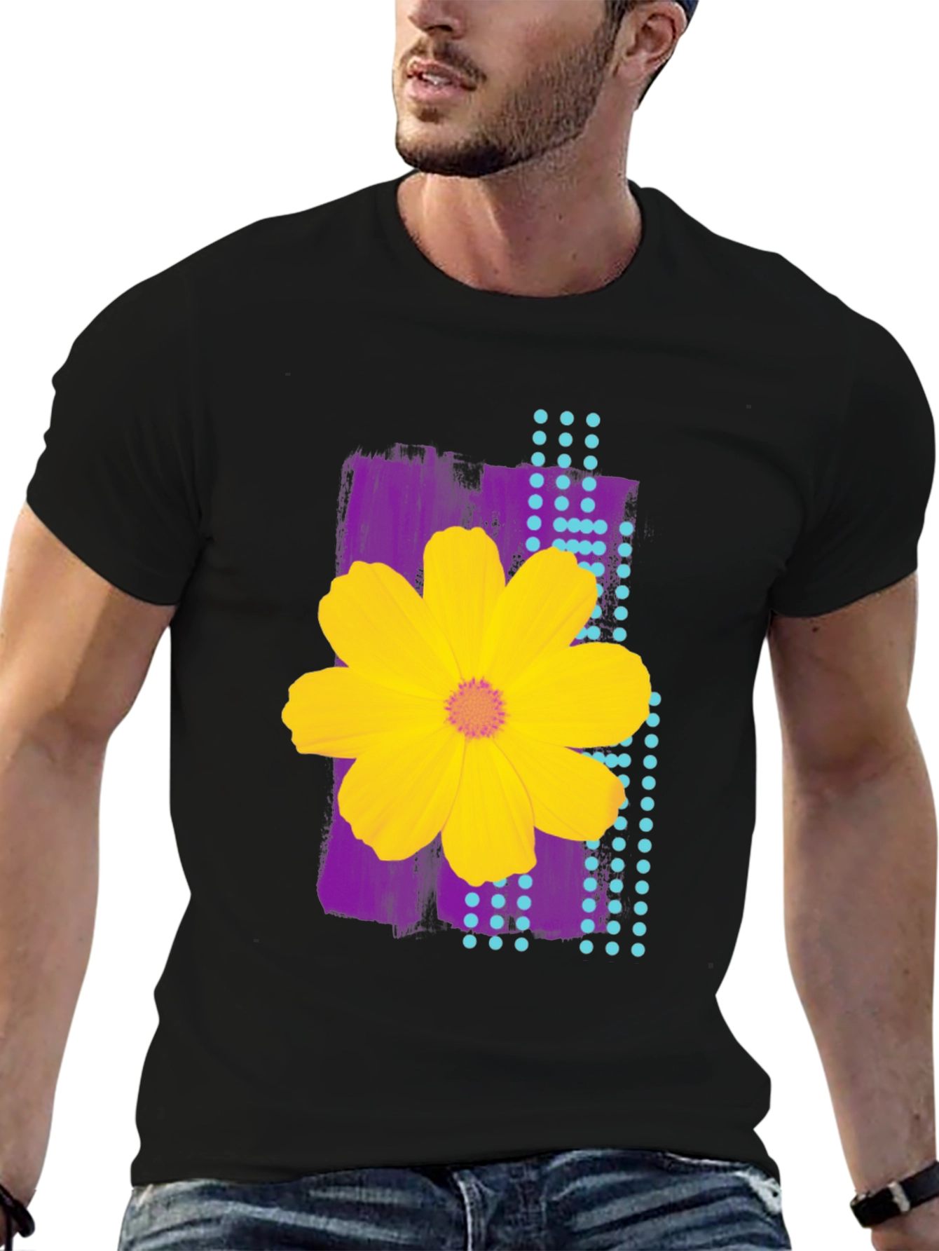Floral Graphic Print Mens Black T-Shirt