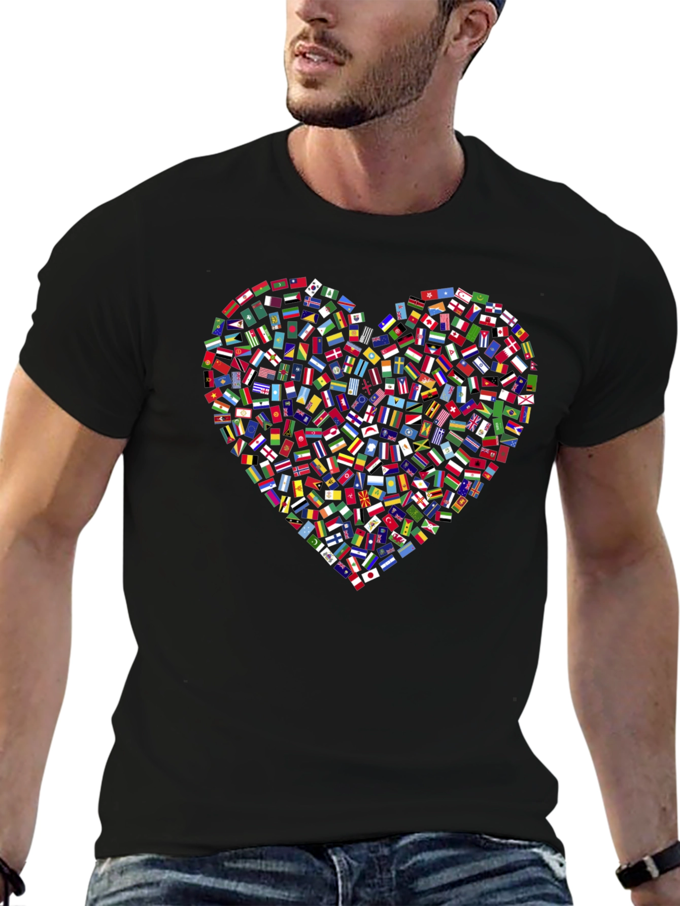 Global Love T-Shirt: Flags Heart Design