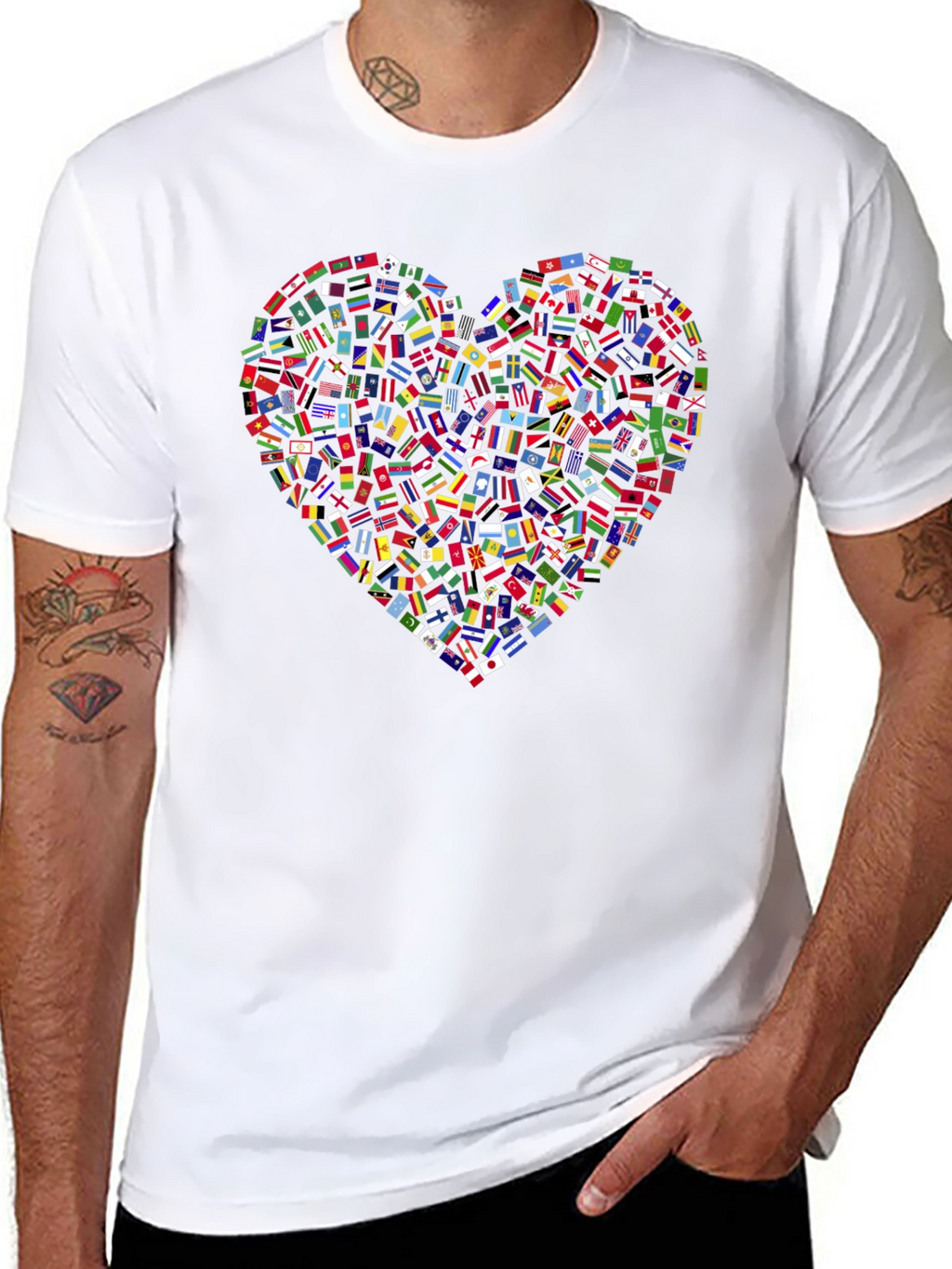 Global Love T-Shirt: Flags Heart Design