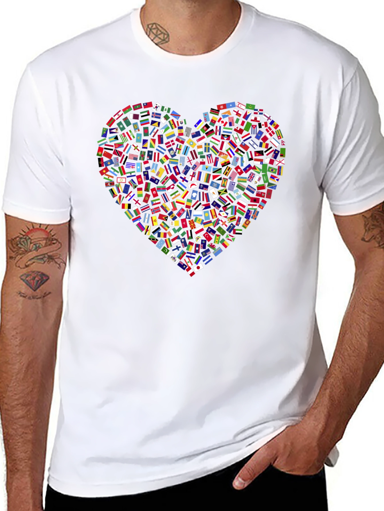 Global Love T-Shirt: Flags Heart Design