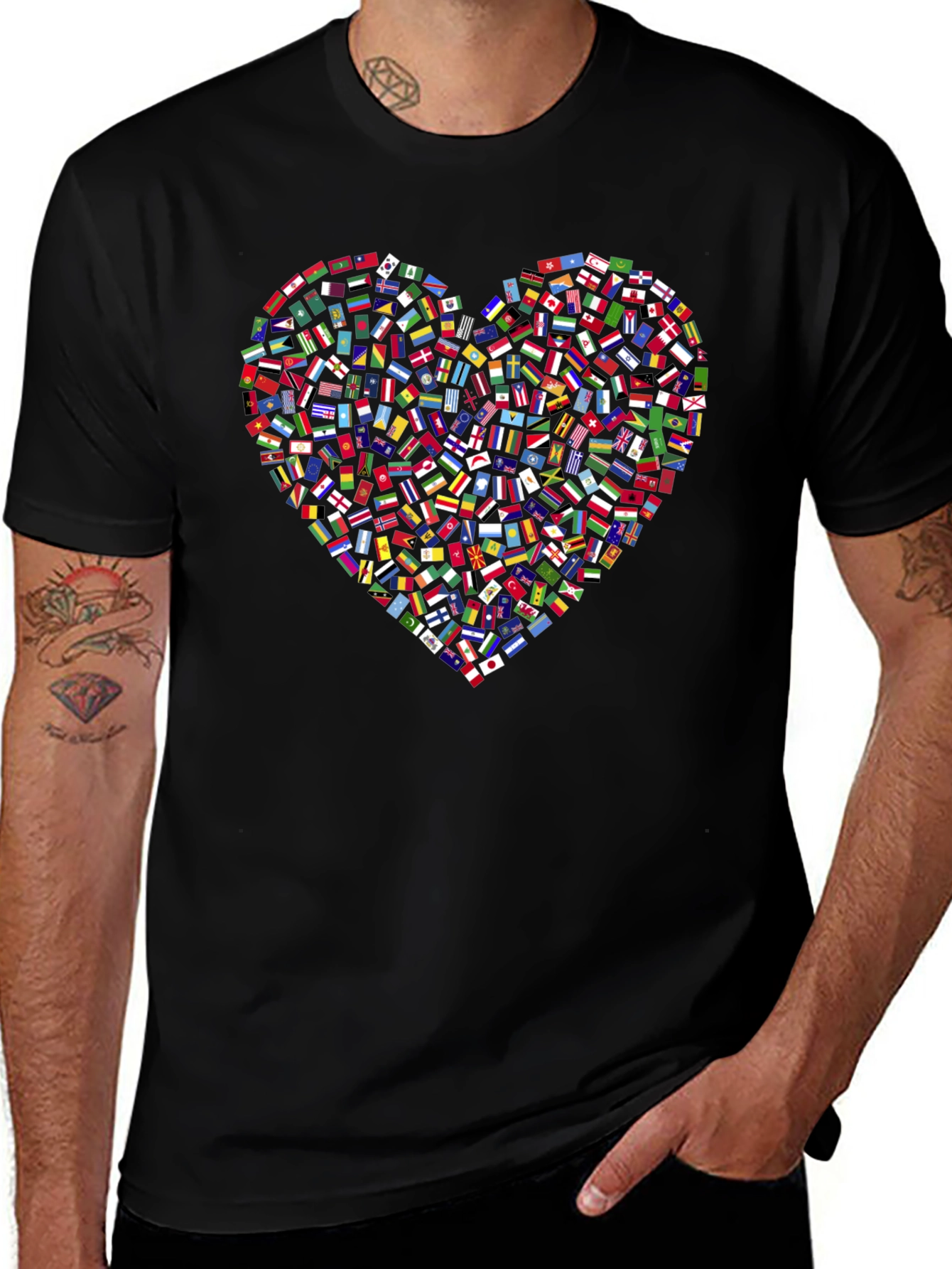 Global Love T-Shirt: Flags Heart Design