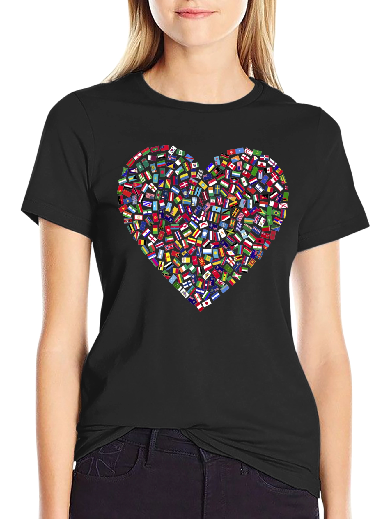 Global Love T-Shirt: Flags Heart Design