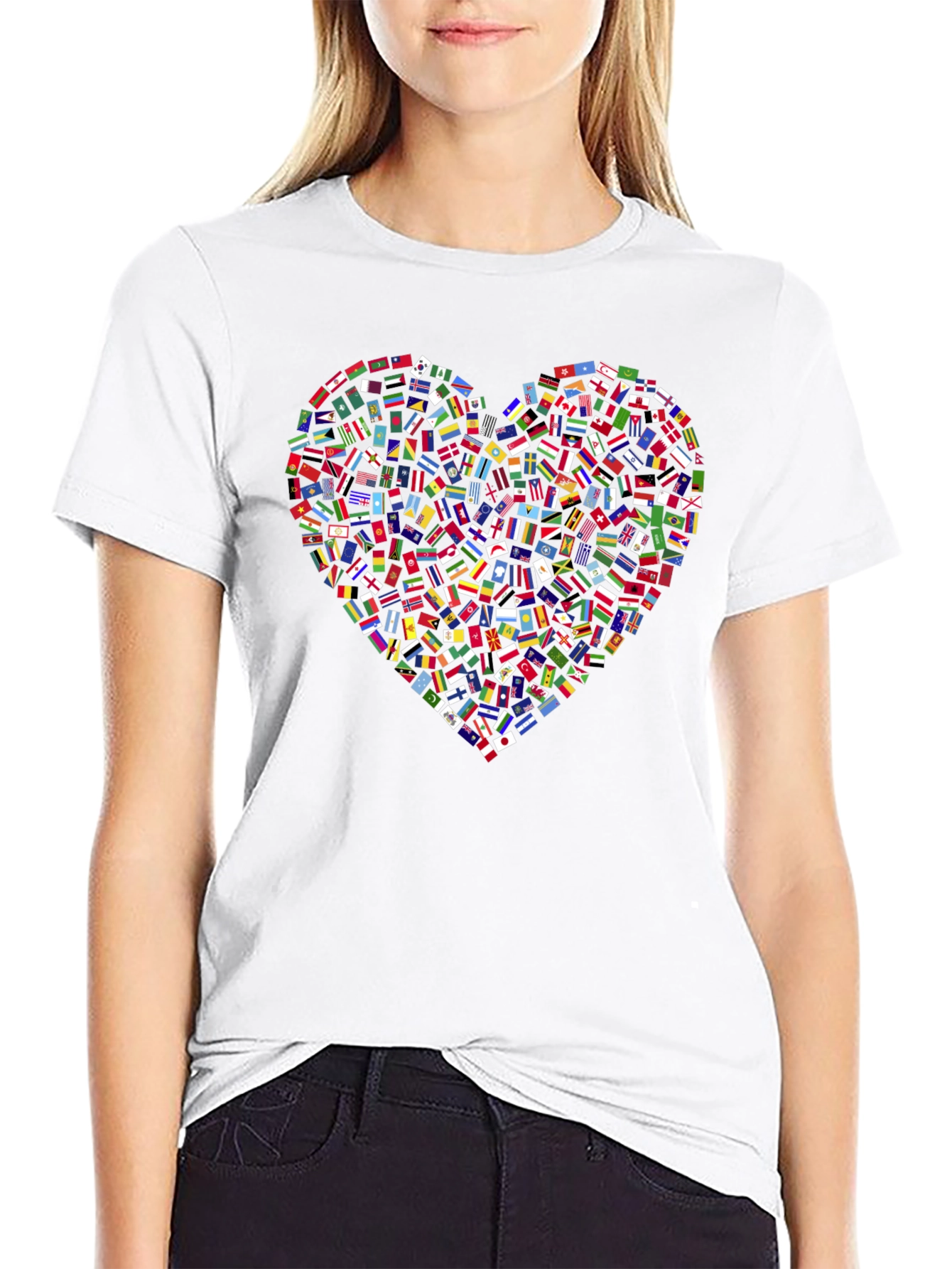 Global Love T-Shirt: Flags Heart Design