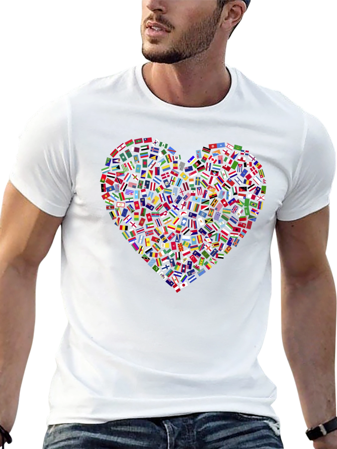 Global Love T-Shirt: Flags Heart Design