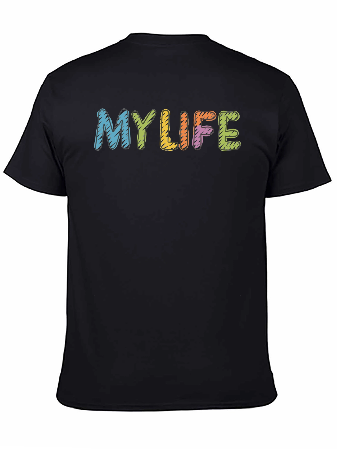 Colorful MY LIFE Graphic Black Tee