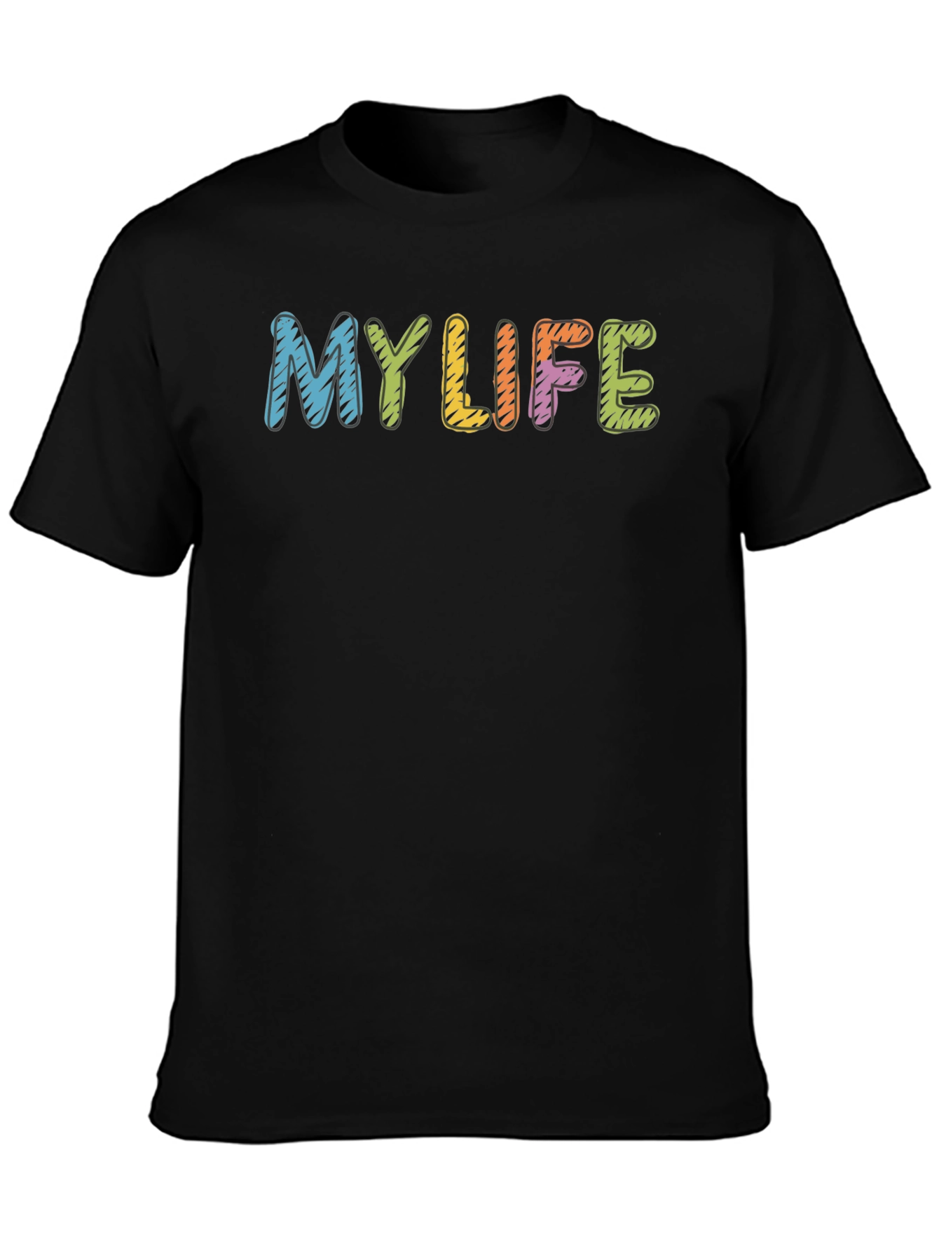 Colorful MY LIFE Graphic Black Tee