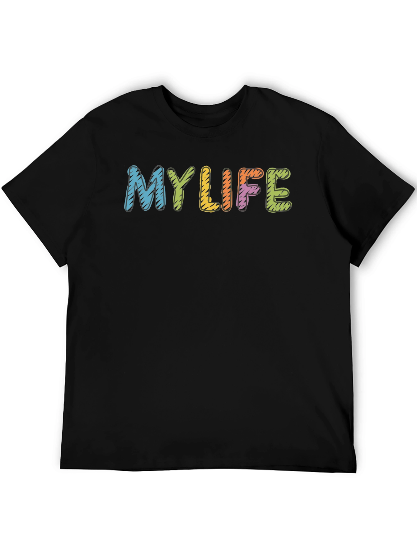 Colorful MY LIFE Graphic Black Tee