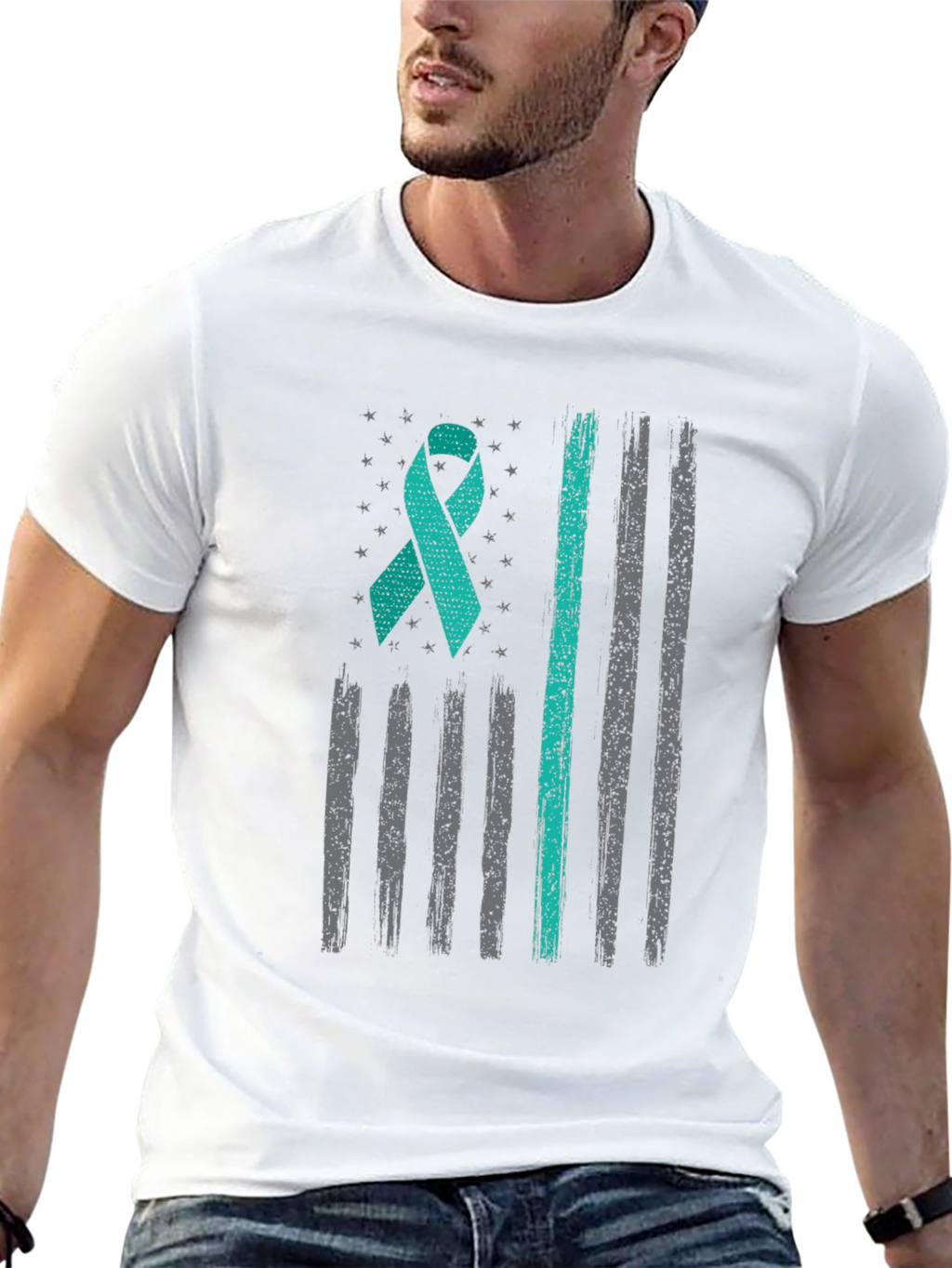 Teal Ribbon American Flag T-Shirt