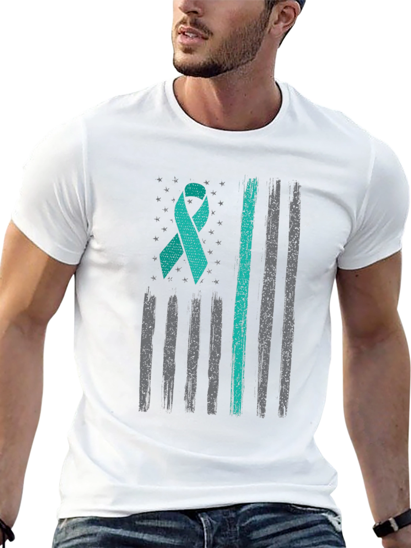 Teal Ribbon American Flag T-Shirt