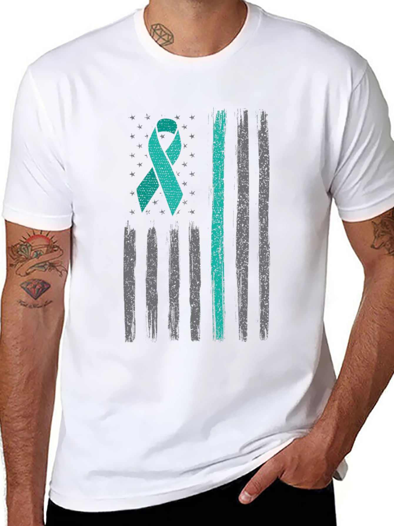 Teal Ribbon American Flag T-Shirt