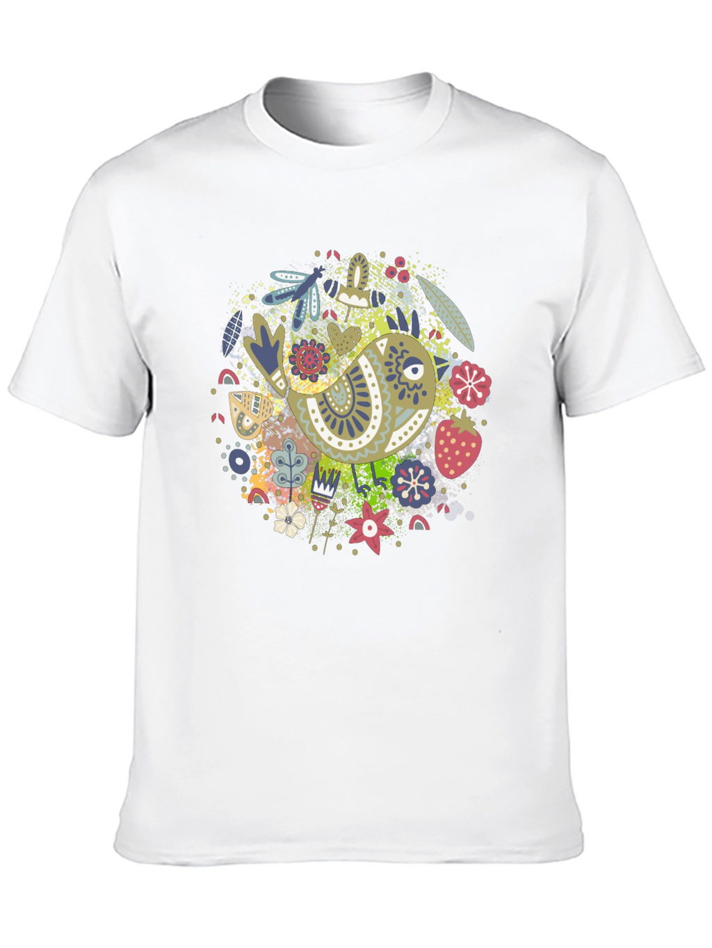 Whimsical Bird Print Black Tee