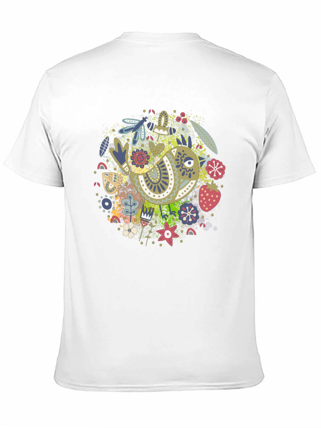 Whimsical Bird Print Black Tee