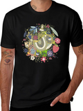 Whimsical Bird Print Black Tee
