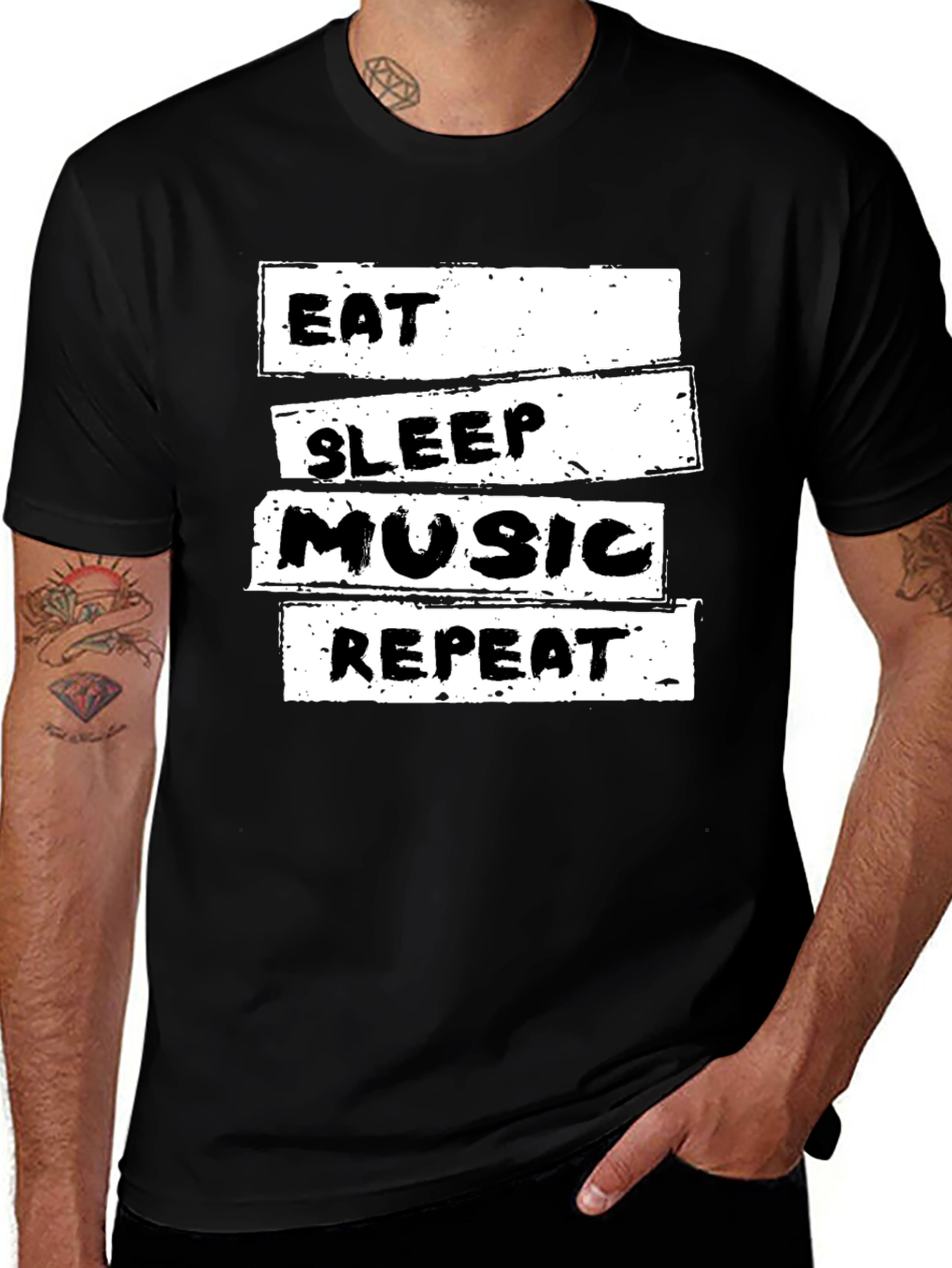 Eat Sleep Music Repeat Black T-Shirt