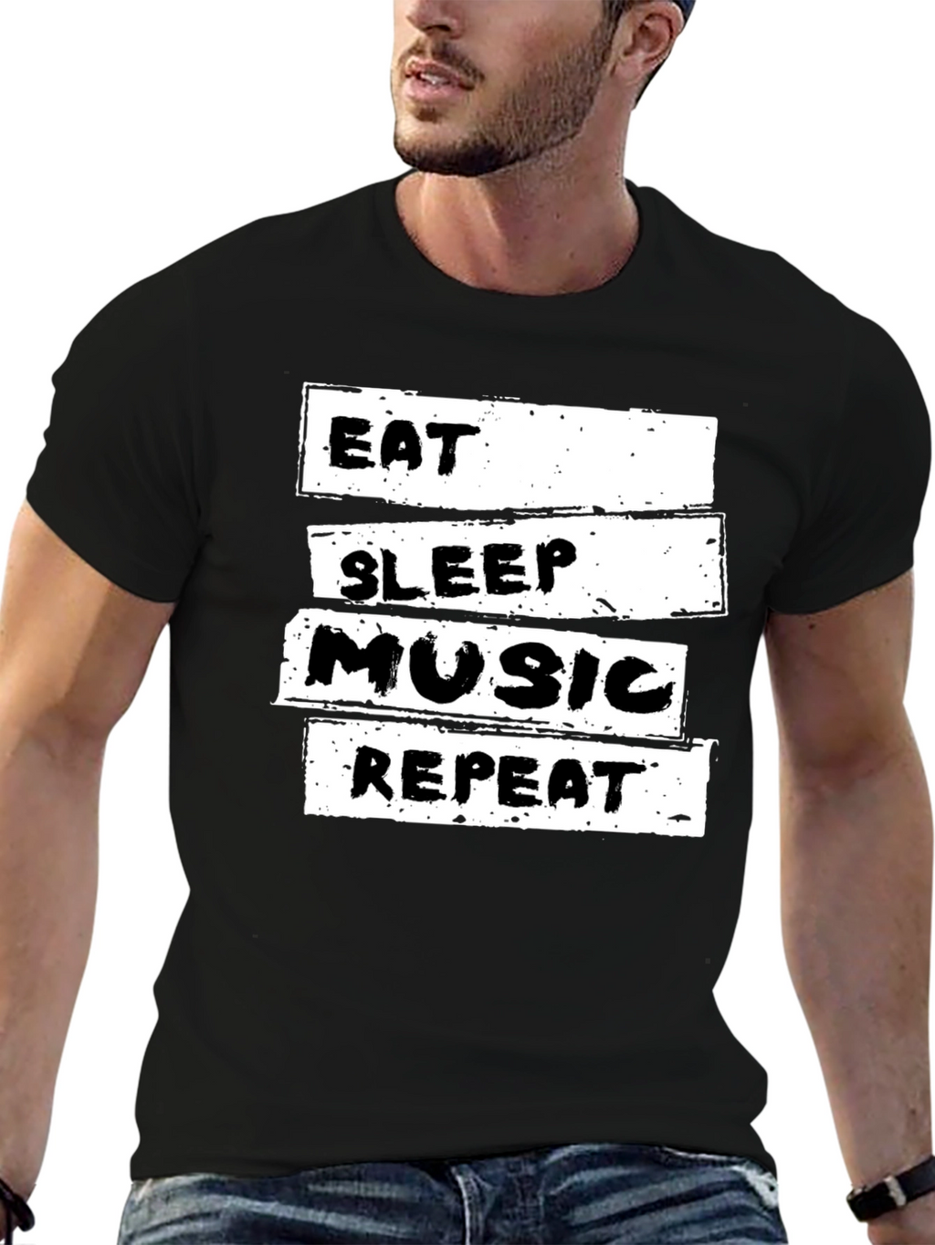 Eat Sleep Music Repeat Black T-Shirt