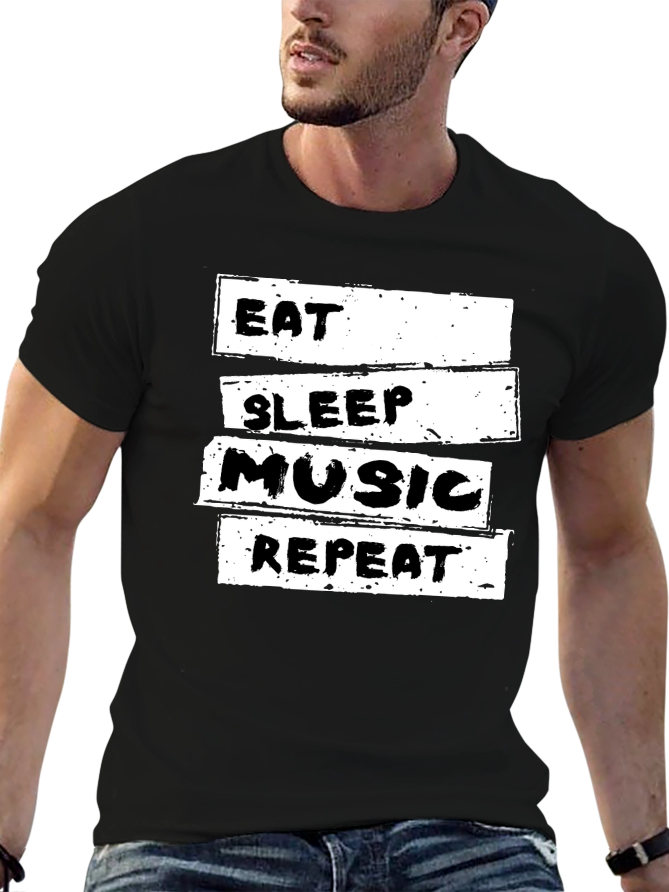 Eat Sleep Music Repeat Black T-Shirt