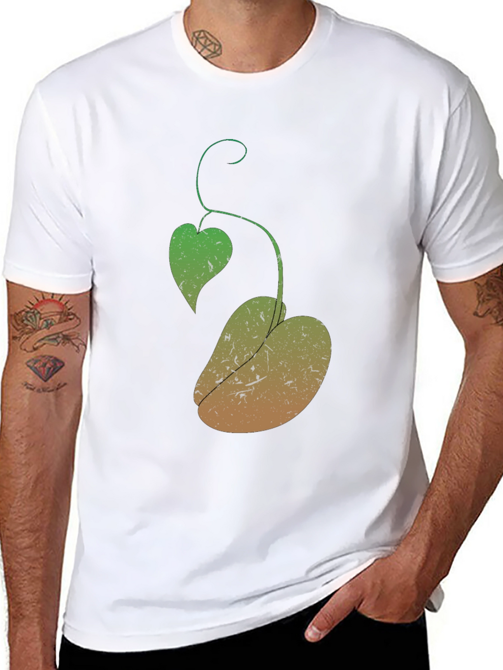 Novelty Black T-Shirt with Plant Design