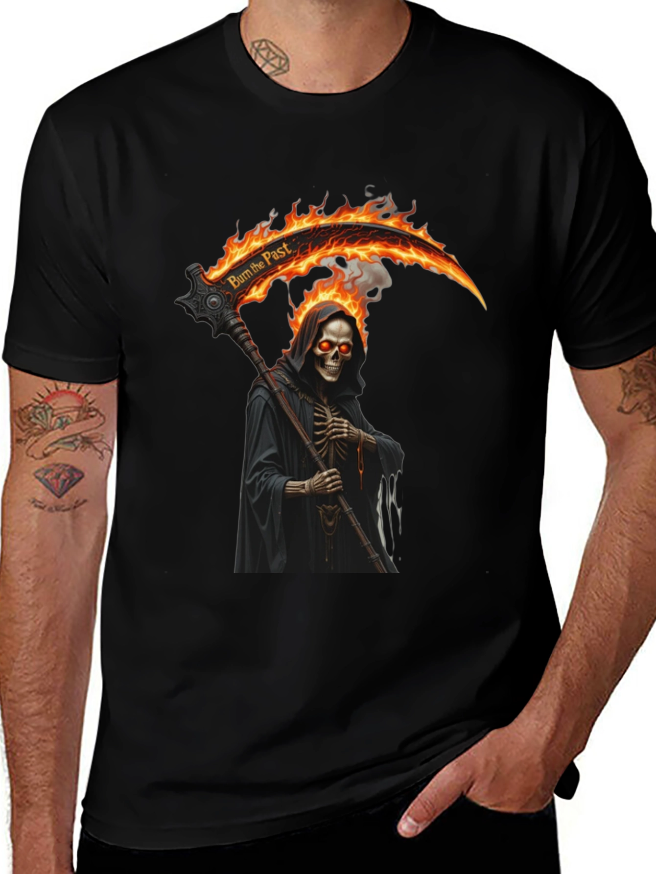 Burn the Past Reaper Graphic Tee - Black